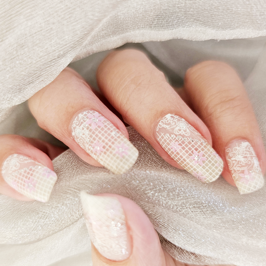 EZYNails Design Spotlight - Pink Floral Silver Lace Nailwrap Set