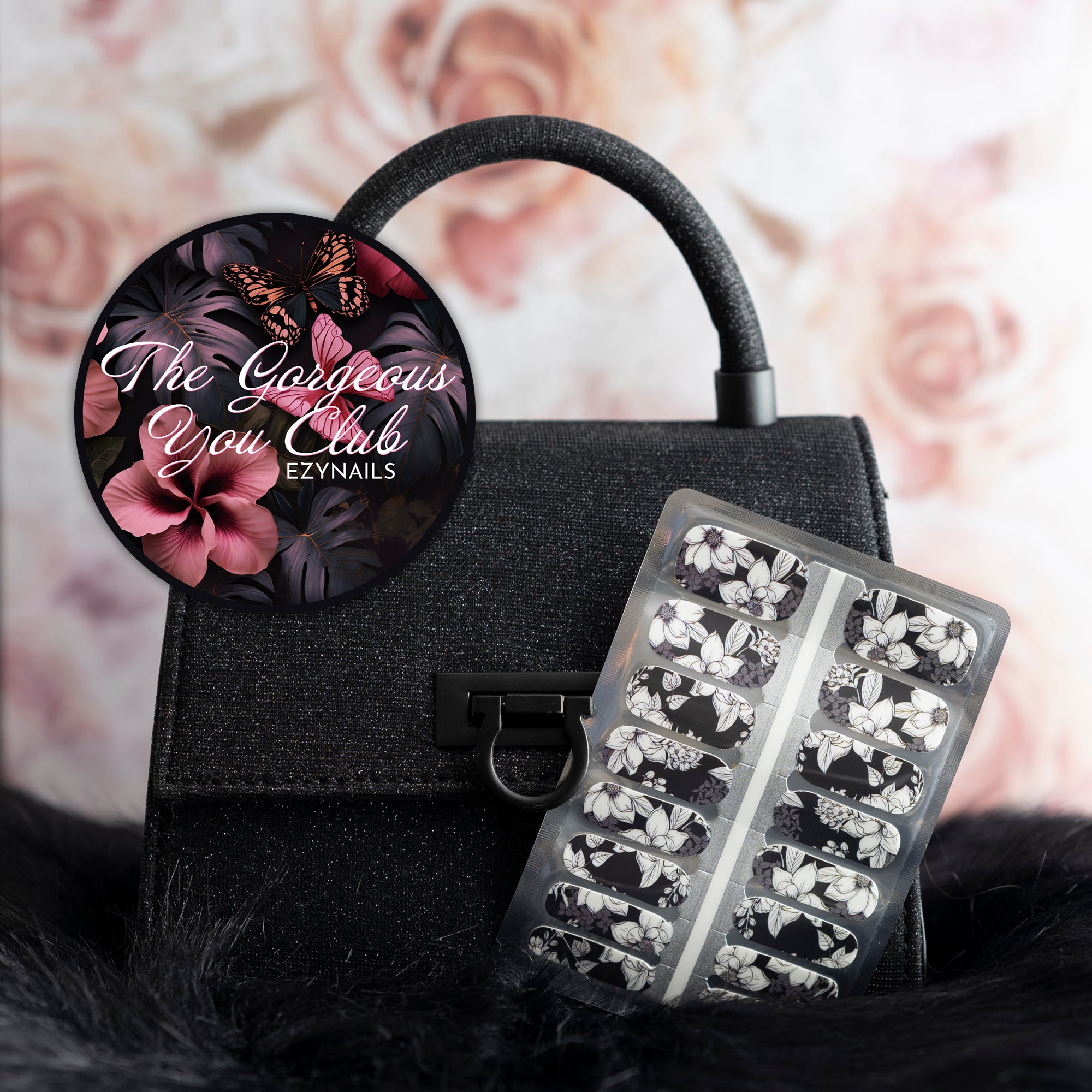 EZYNails Design Spotlight – Black and White Floral Fascination Nailwraps