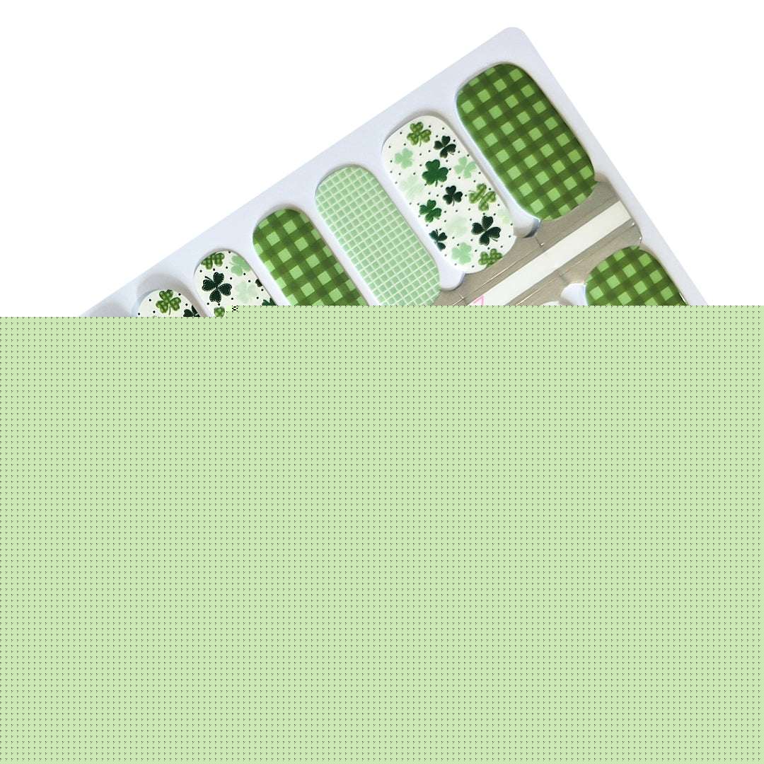 EzyNails Nail Polish Nail Wraps Lucky Charm 4 Leaf Clover Gingham Check Nail Wraps All Nailwraps