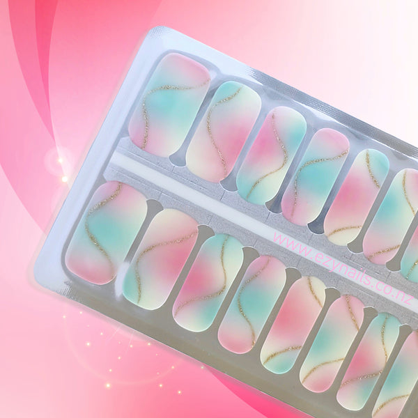 Sugar Skies Nailwraps – Pastel Swirls & Golden Sparkle