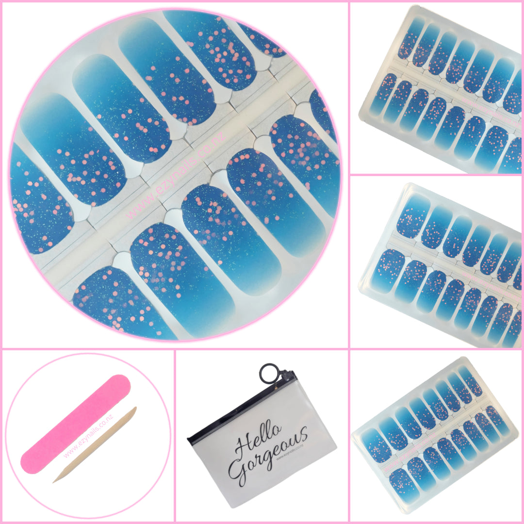 Ocean Sparkle Nailwraps, Deep Blue with a Pop of Glitter