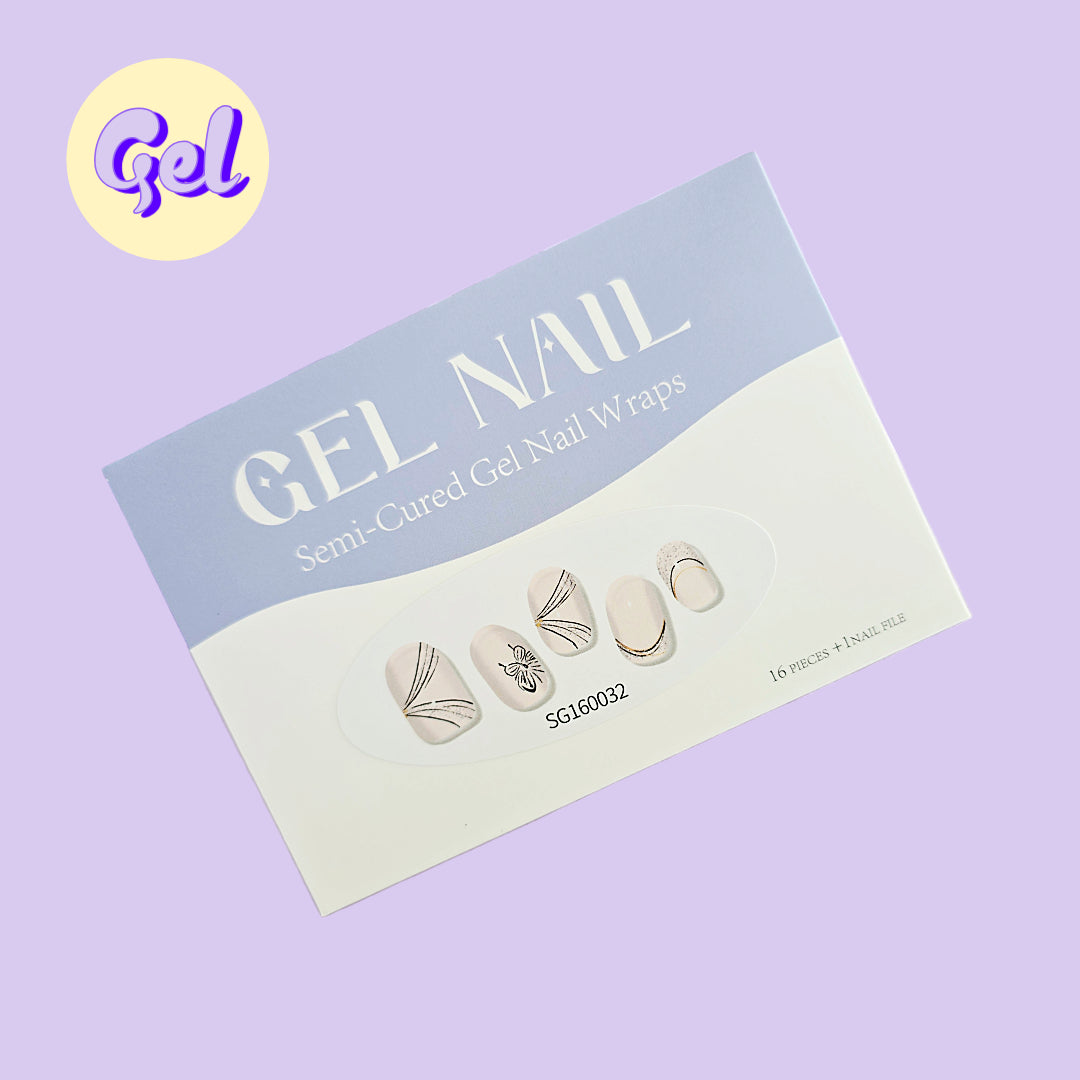 Vintage Butterfly Gel Nailwraps – Natural Base with Line Art & Glitter Accents
