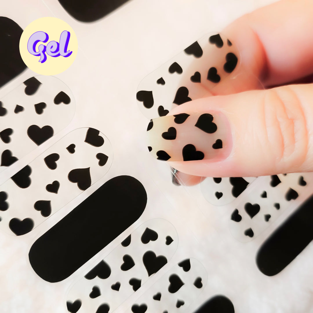 Heartbreaker Dot Com – Clear & Black Heart Gel Nailwraps