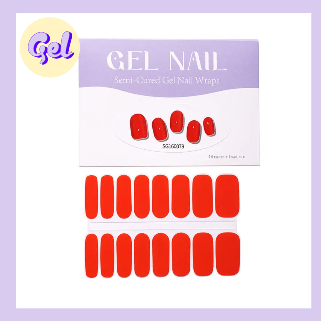 Hot Scarlet Gel Nailwraps – Bold Red Glossy Nail Stickers for LED Curing