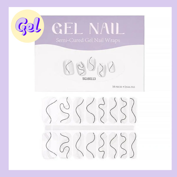Abstract Line Art Gel Nailwraps – Clear Nail Stickers with Black Squiggle Design
