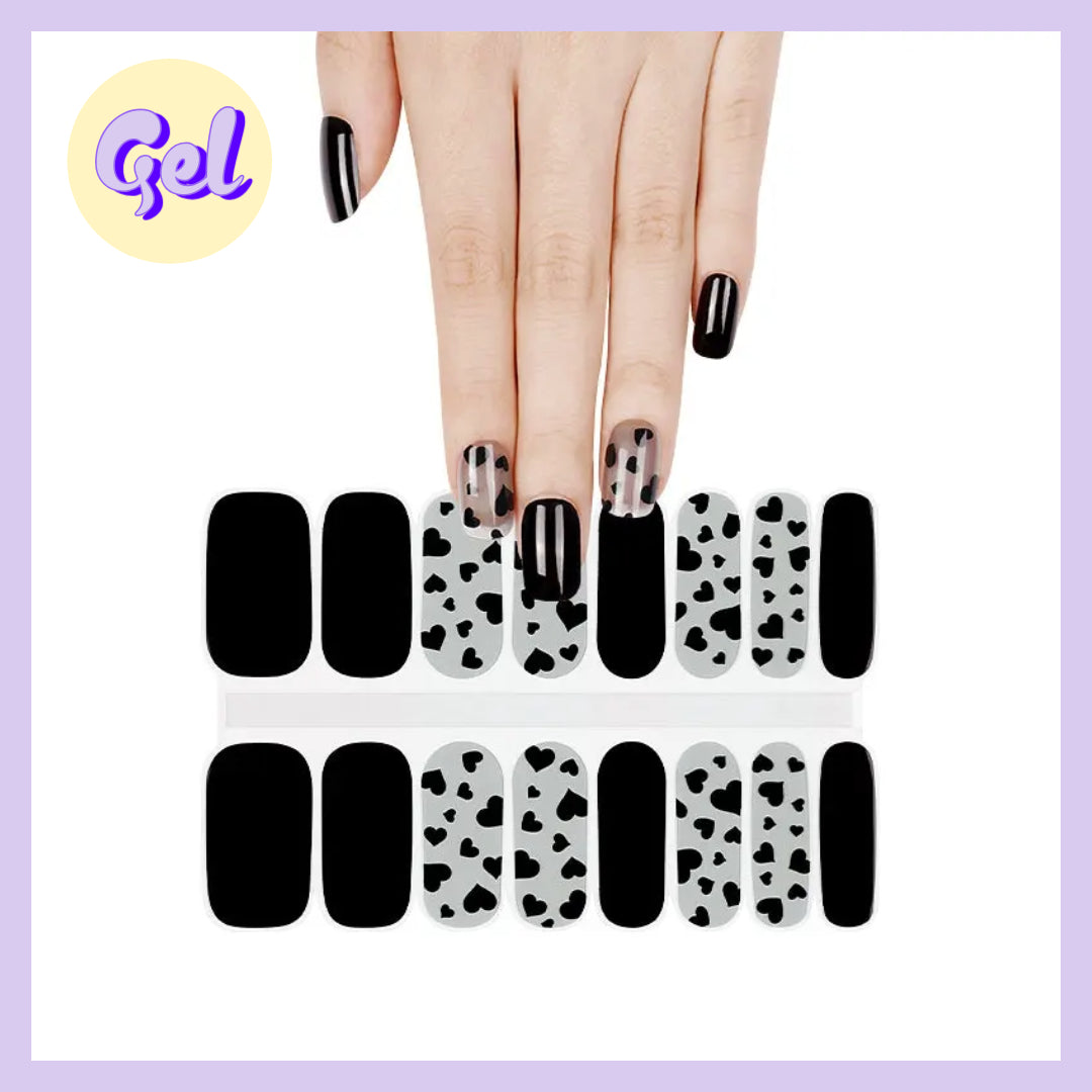 Heartbreaker Dot Com – Clear & Black Heart Gel Nailwraps