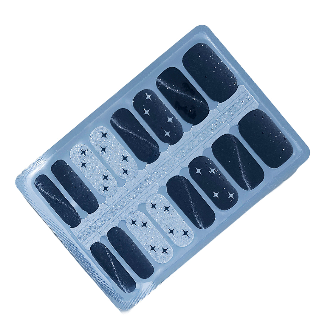 Matariki Starfall Nailwraps – Black & Silver with Cut-Out Stars