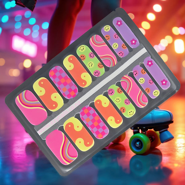 Retro Pop Vibes Nailwraps – Neon Smiley Faces & Swirls