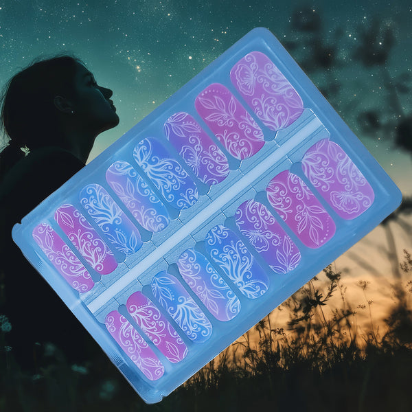 Matariki Bloom Nailwraps – Celestial Florals in Pink & Blue Ombré