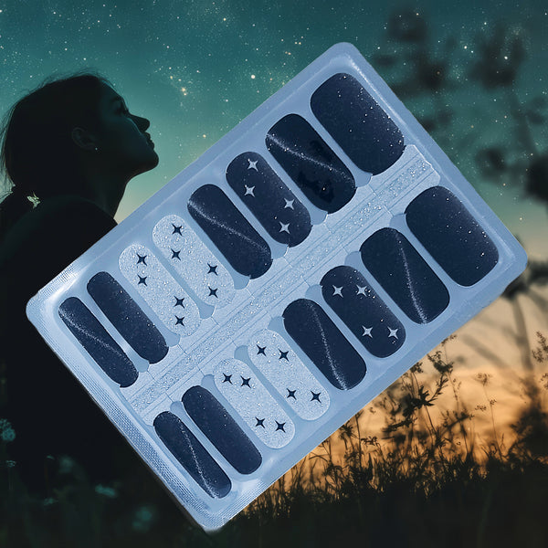 Matariki Starfall Nailwraps – Black & Silver with Cut-Out Stars