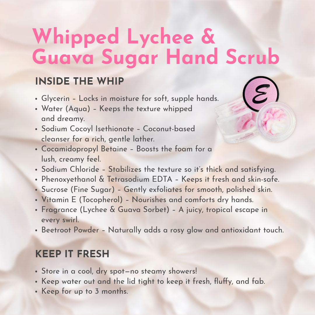 Whipped Lychee & Guava Sugar Hand Scrub 60gram Glass Pot
