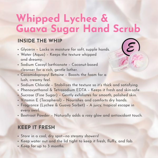 Whipped Lychee & Guava Sugar Hand Scrub 60gram Glass Pot