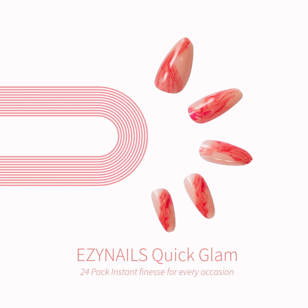 Quick Glam Scarlet Flame Marble Press-On Nails