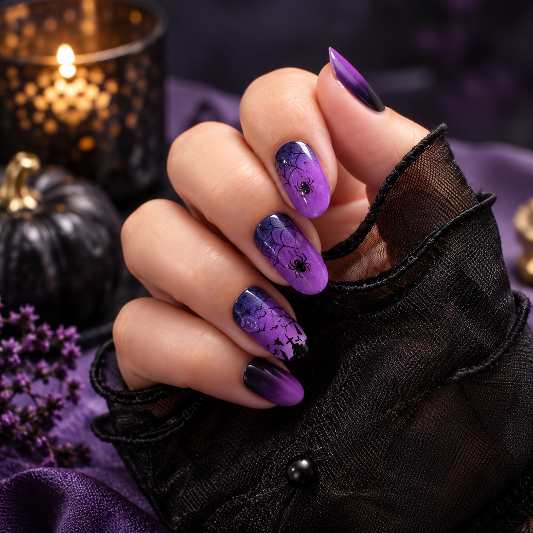 Purple Ombre Cemetery Halloween Nail Wraps