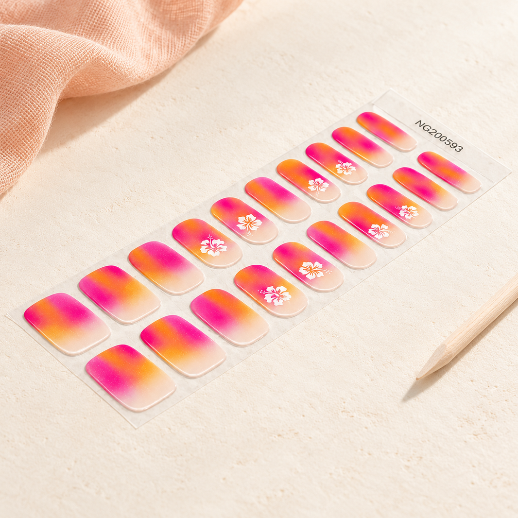 Pink Orange Ombre Hibiscus Premium Gel Wraps