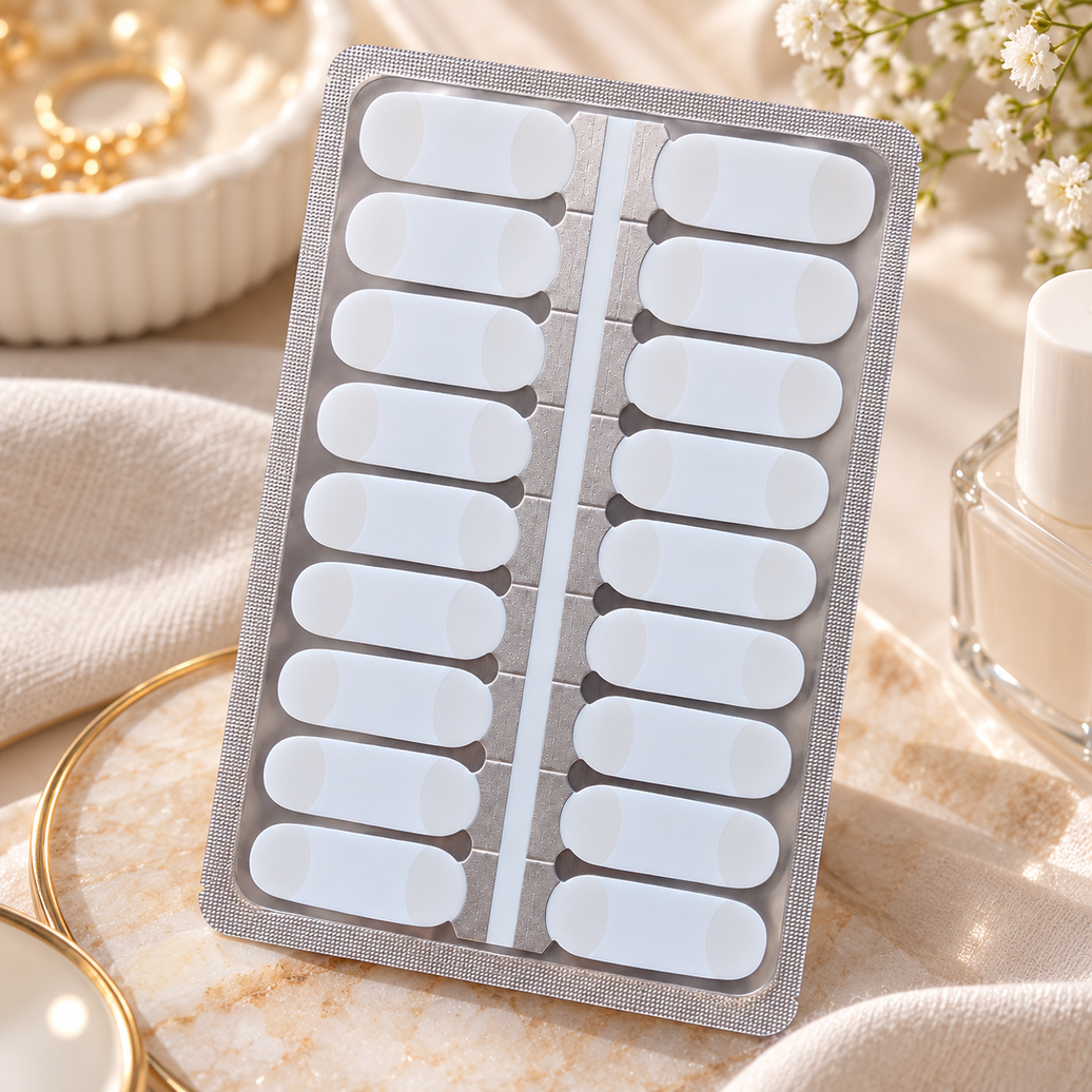Classic French Gloss Nail Wraps, nude base with white French tips – EZYNails nail wraps, NZ