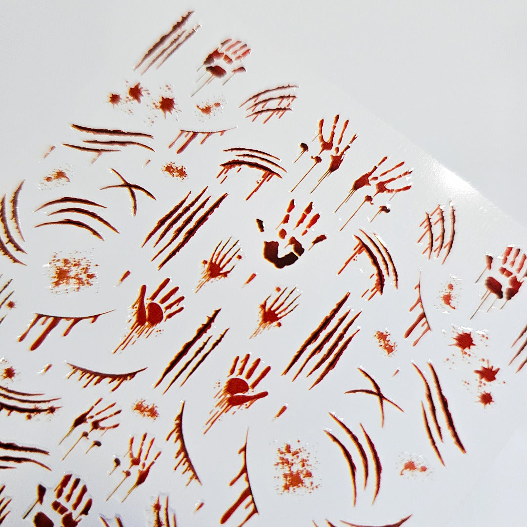 Bloody Horror Nail Stickers – Halloween Handprints & Scratch Marks
