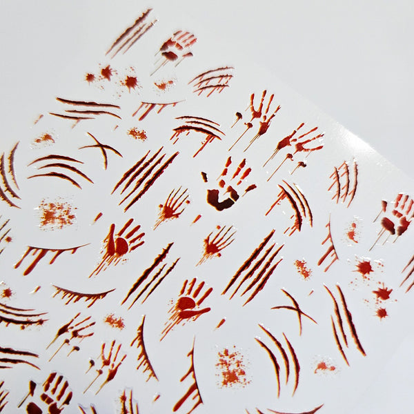 Bloody Horror Nail Stickers – Halloween Handprints & Scratch Marks