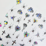 Gothic Holographic Nail Stickers β Spiders, Webs, Roses & Crosses