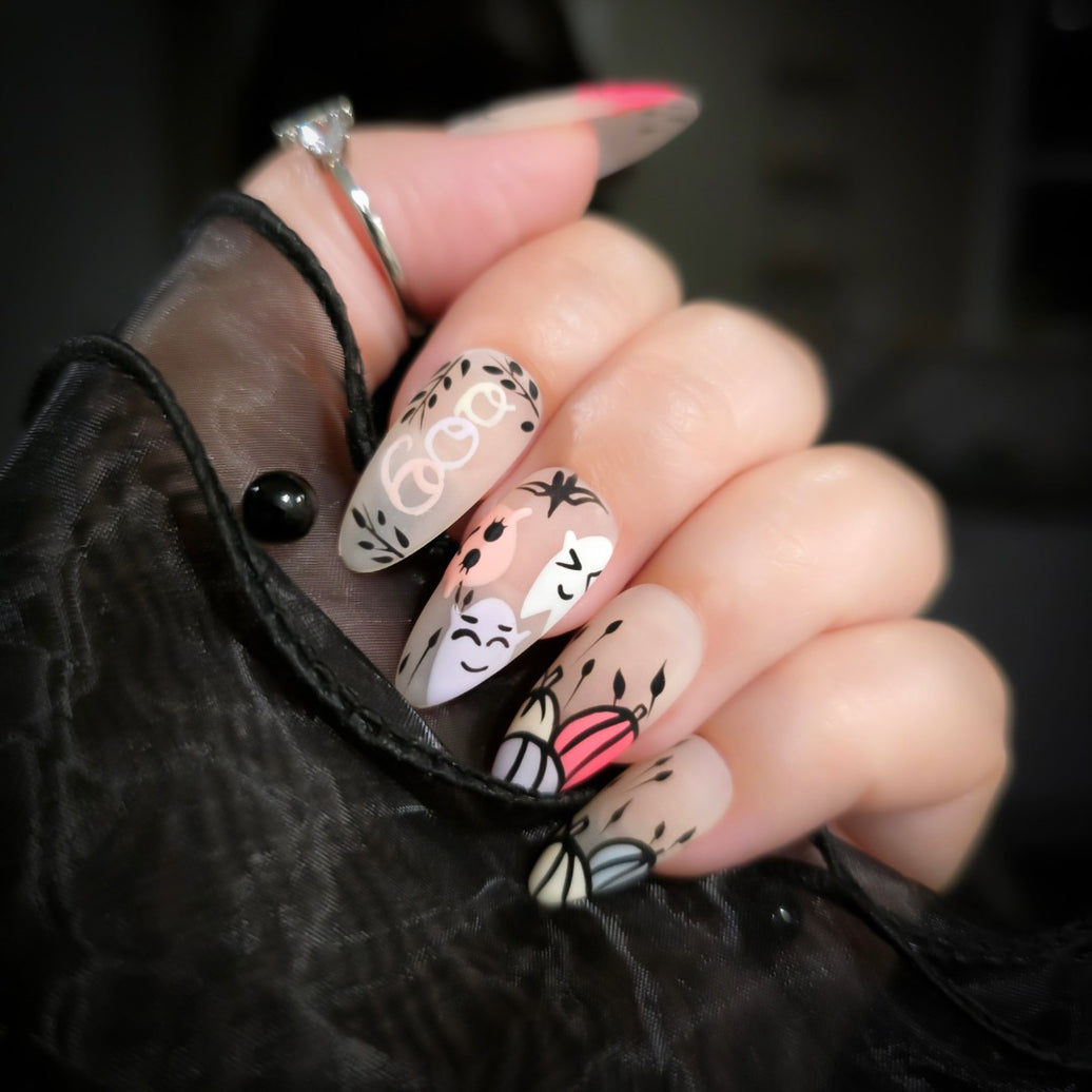 Pastel Spook Handmade Press-On Nails β Cute Halloween Ghosts & Bats