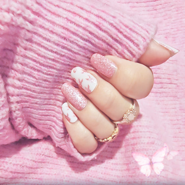 Pink Ribbon Parade Nail Polish Nailwraps – Pink Glitter & Stripes