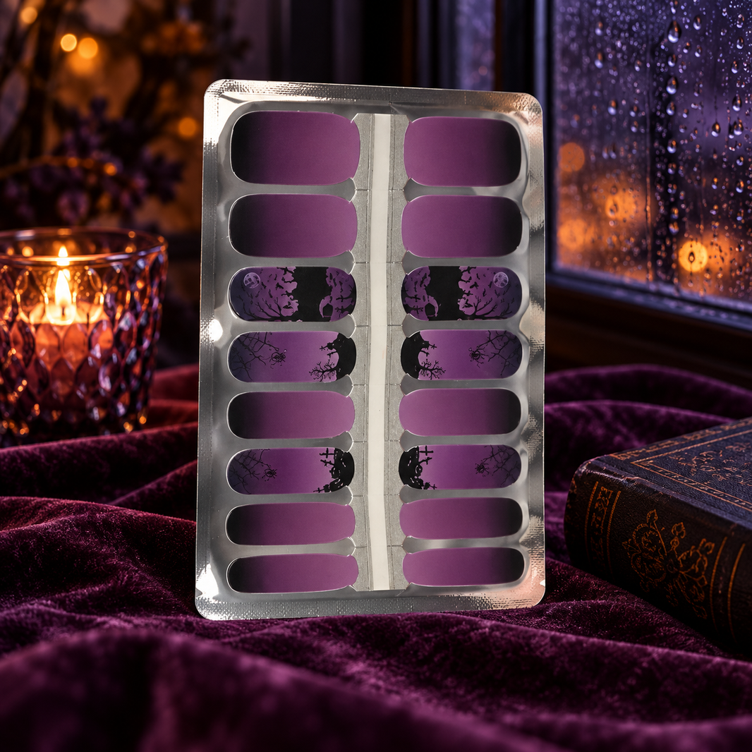 Purple Ombre Cemetery Halloween nail wraps by candlelight – EzyNails NZ