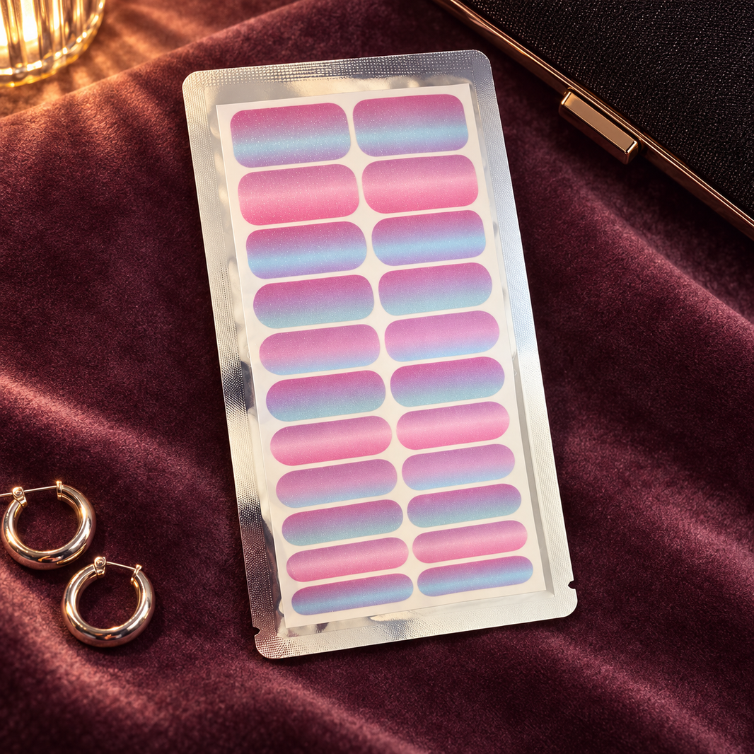 Pink And Blue Ombre Shimmer Nail Wraps