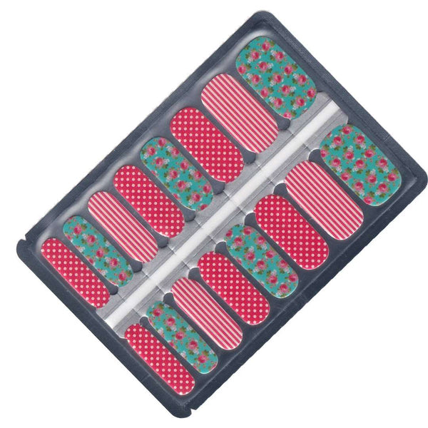 EzyNails Nail Polish Nail Wraps Red Polka Dot and Green Floral Nailwrap Set of 16 All Nailwraps