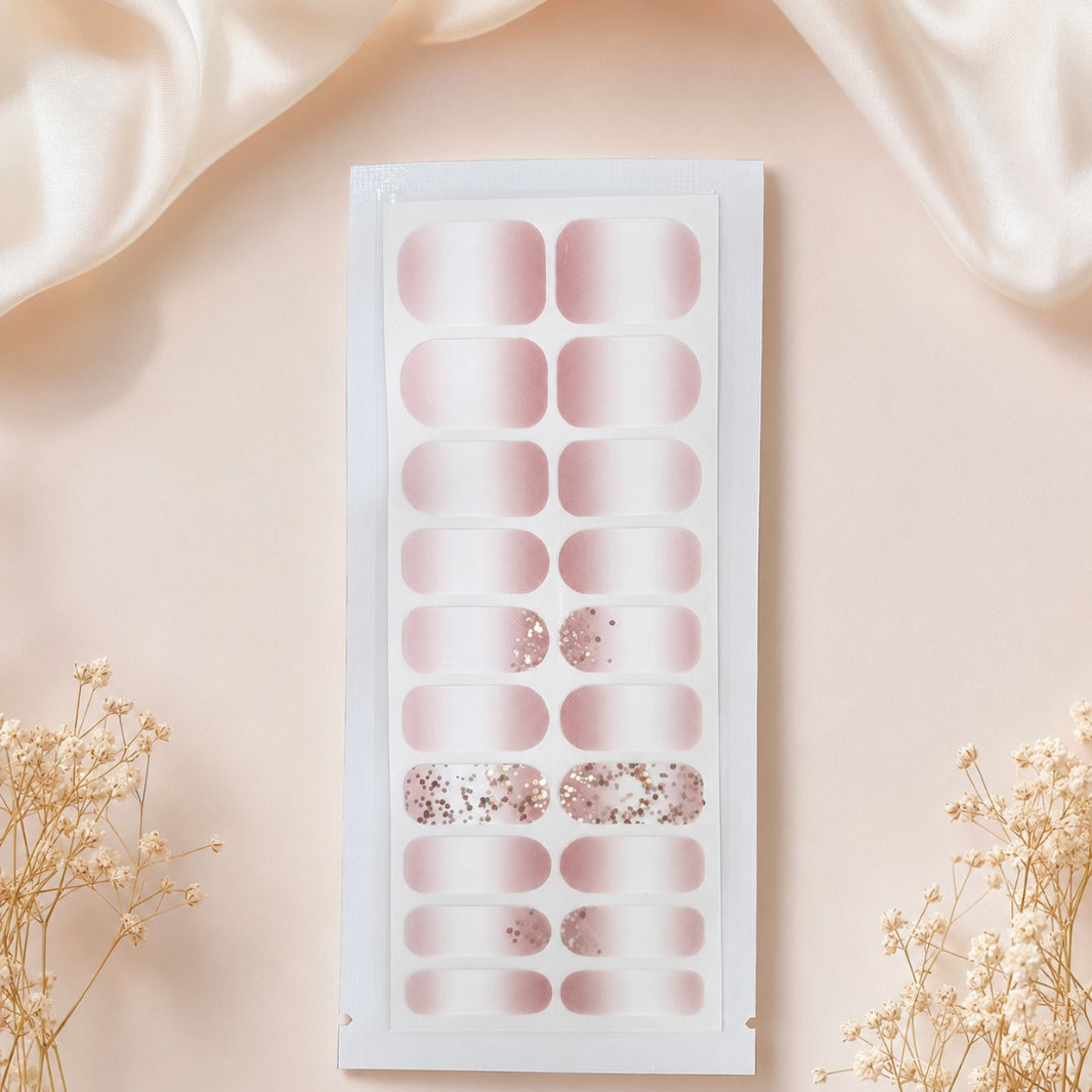Blush Veil pink glitter ombré 20 nail wraps with wider size options