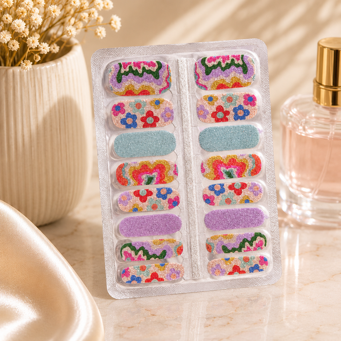 Retro Floral Glitter Nail Wraps