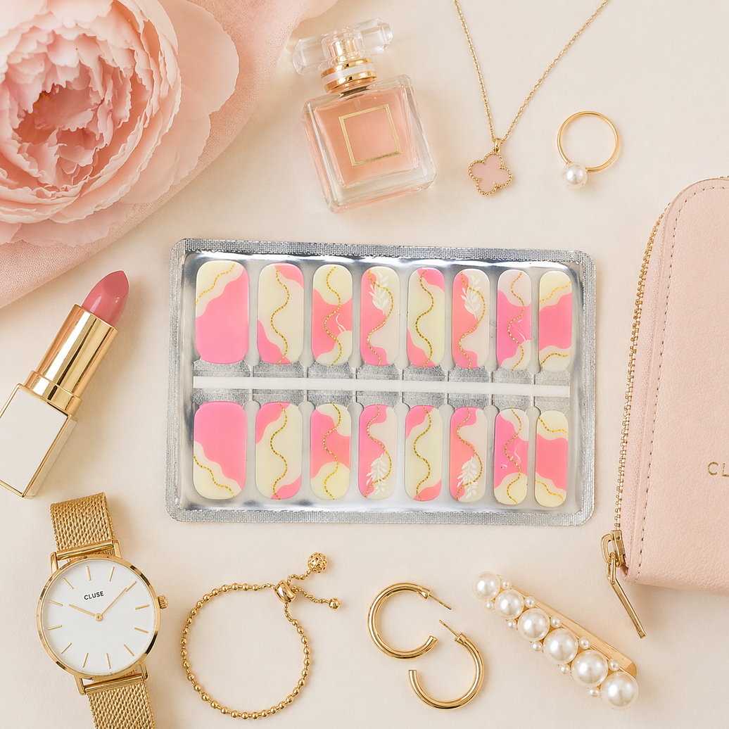 Pretty Pink & Gold Minimalist Nail Wraps