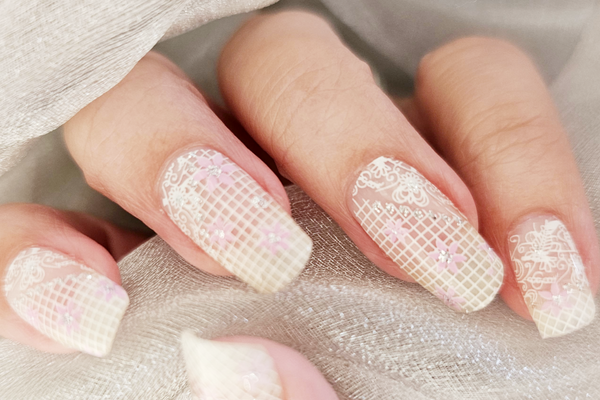 EZYNails Design Spotlight - Pink Floral Silver Lace Nailwrap Set