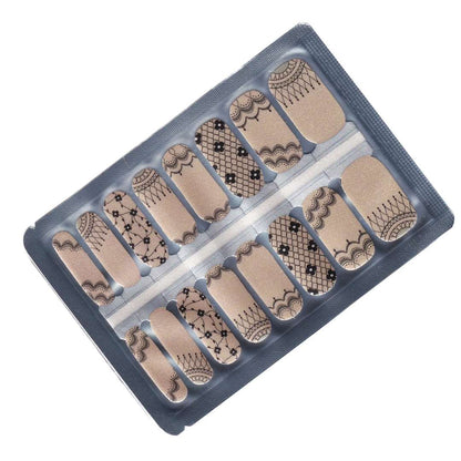 Black Lace on Tan Shimmer Nailwrap Set of 16