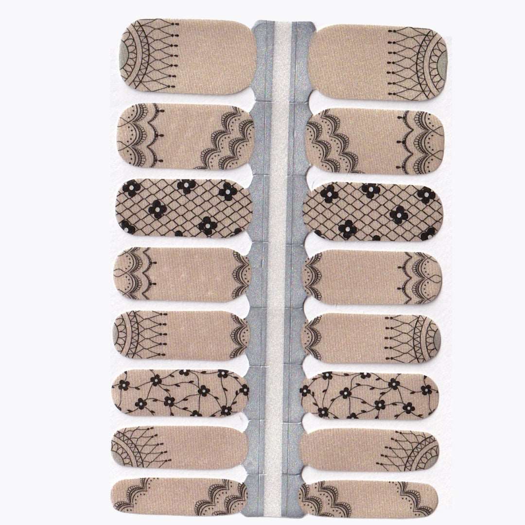 Black Lace on Tan Shimmer Nailwrap Set of 16