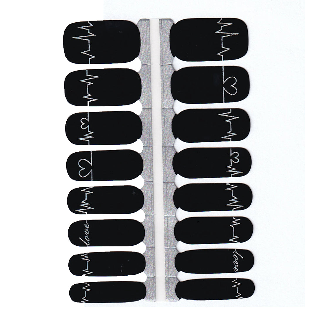 Black and Silver Heartbeat Line Nailwraps