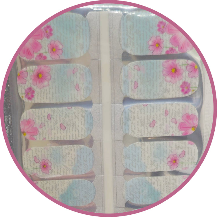 Floral scriptures in faded blue and pink nailwrap set