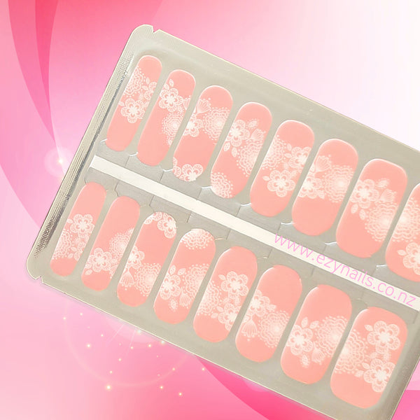 Blush Lace Bloom Nailwraps – Pink with White Floral Detail