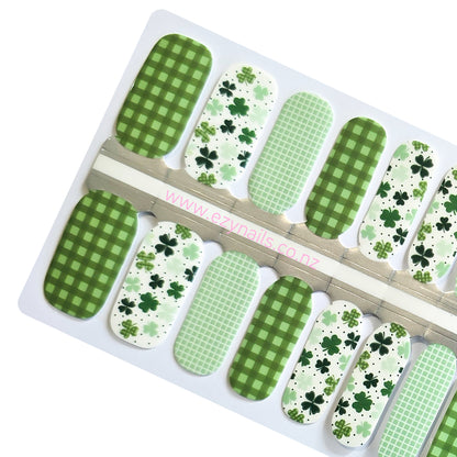 Lucky Charm 4 Leaf Clover Gingham Check Nail Wraps