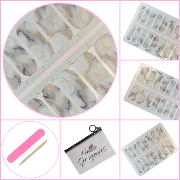 Marble Luxe Nailwraps, a Classic White & Gold Elegance