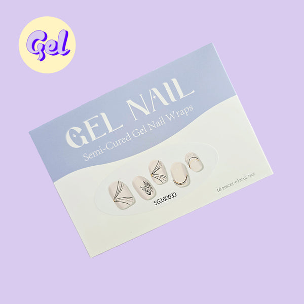 Vintage Butterfly Gel Nailwraps – Natural Base with Line Art & Glitter Accents