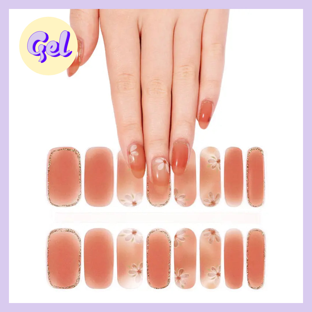 Daisy Bloom Gel Nailwraps – Floral Ombre Nail Stickers with Glitter Trim