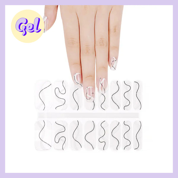 Abstract Line Art Gel Nailwraps – Clear Nail Stickers with Black Squiggle Design