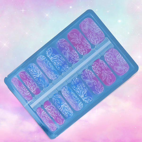 Matariki Bloom Nailwraps – Celestial Florals in Pink & Blue Ombré