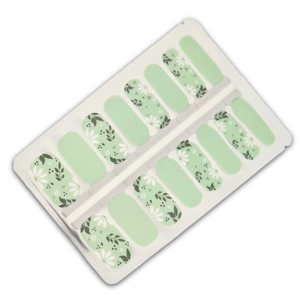 Mint Blossom Floral Nail Polish Nailwraps – Green & White Flower Strips