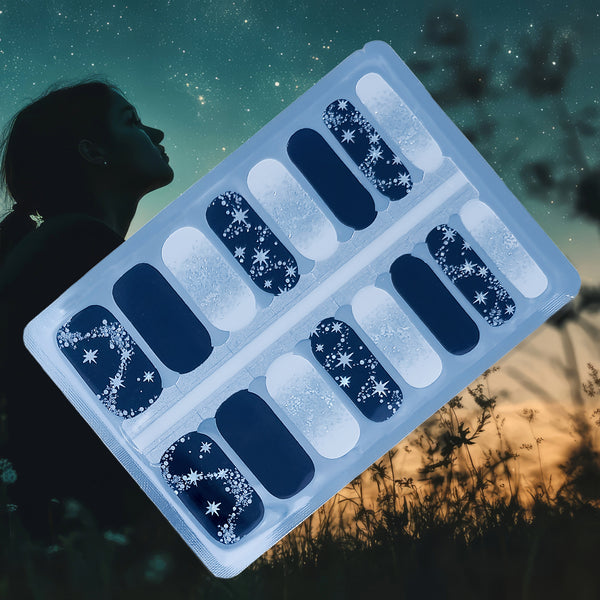 Matariki Night Sky Nailwraps – Navy, Silver & Star Designs