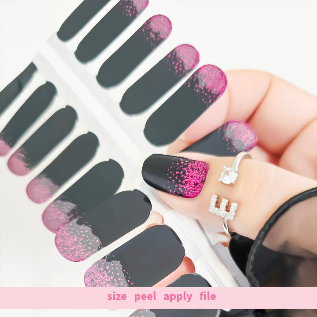Black & Pink Glitter Nail Wraps