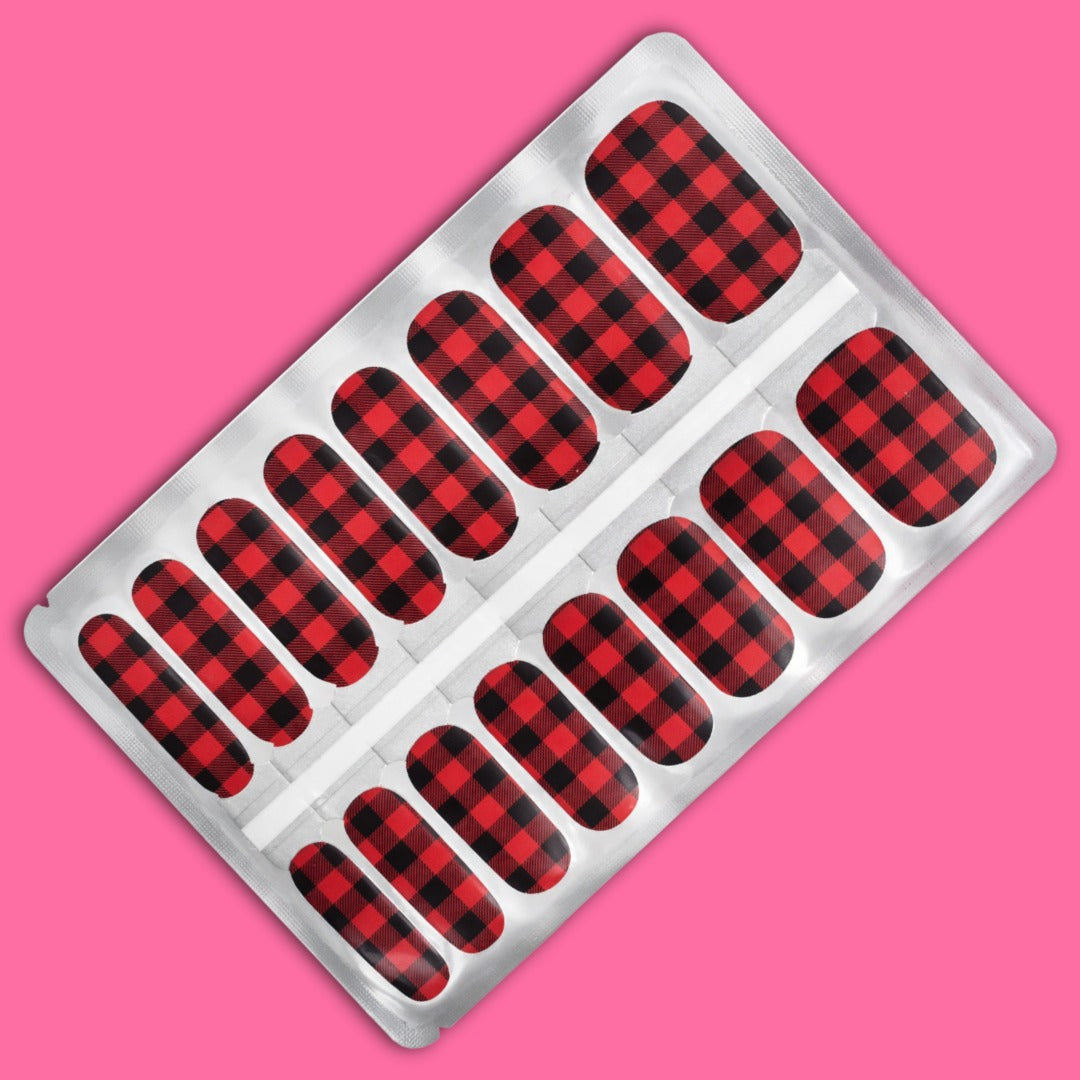 Red Check Nail Wraps – Bold Plaid Nail Strips