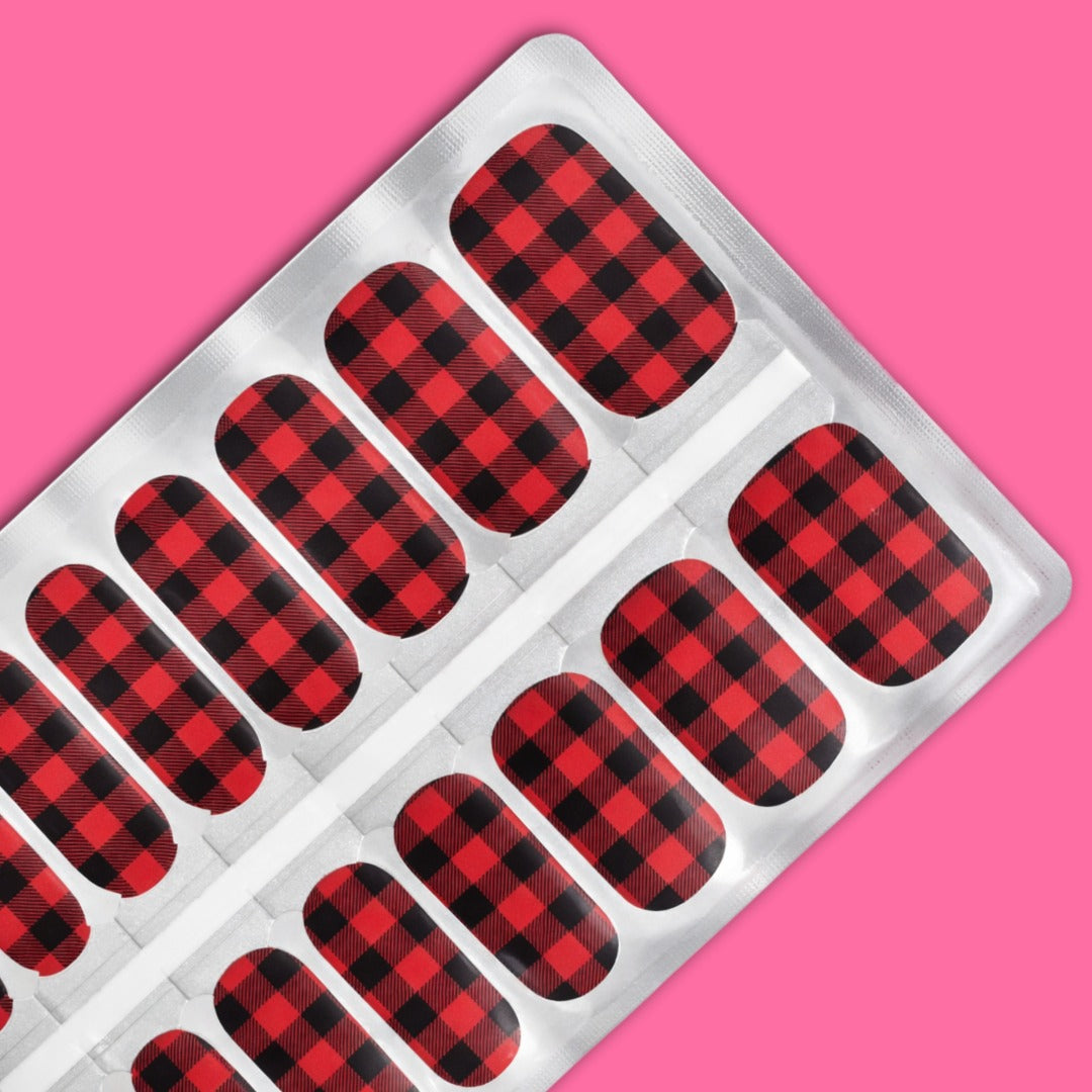 Red Check Nail Wraps – Bold Plaid Nail Strips