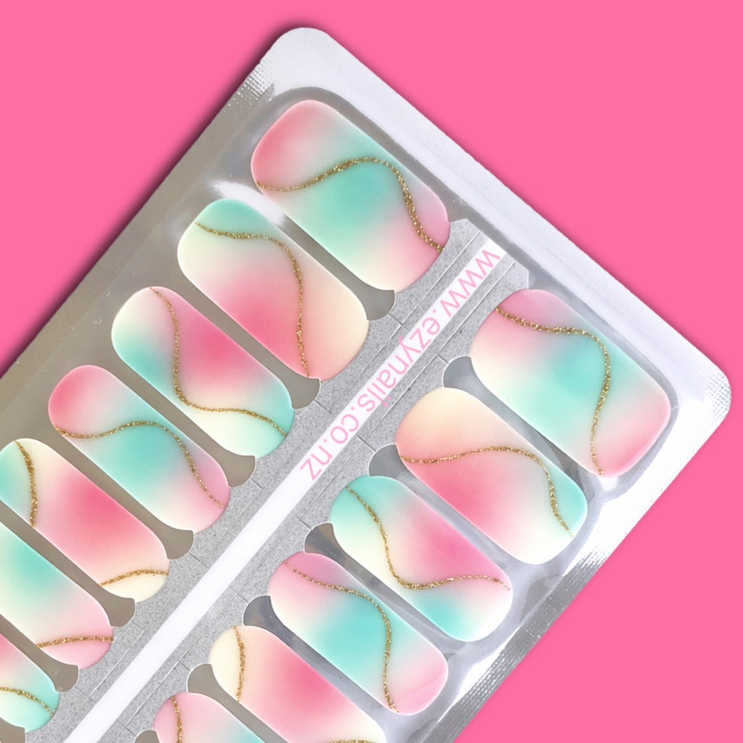 Sugar Skies Nailwraps – Pastel Swirls & Golden Sparkle