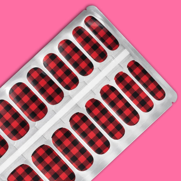 Red Check Nail Wraps – Bold Plaid Nail Strips